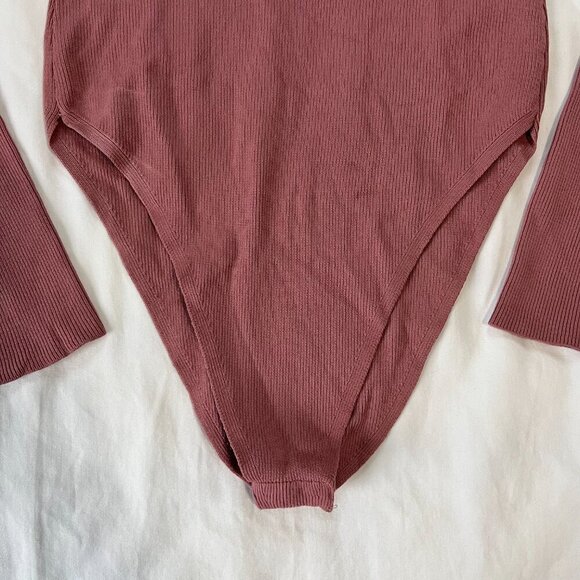 Zara Dusty Rose Pink Ribbed Fitted Long Sleeve Crewneck Bodysuit | Size S - Picture 2 of 6